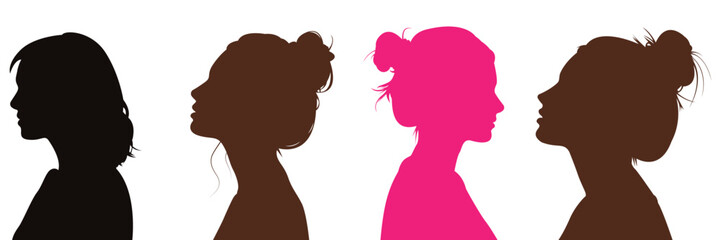 Stylish woman profile silhouette vector collection with different hairstyles and feminine shapes. Perfect for beauty, cosmetic, salon, or lifestyle designs.