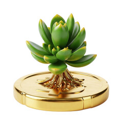 Golden Succulent Plant Growing from Coin Investment Growth and Nature Finance Concept