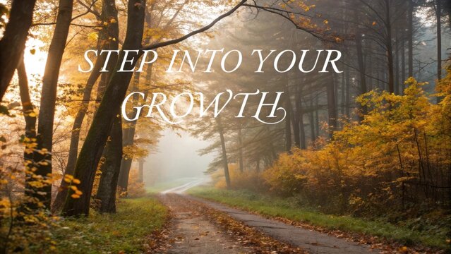 Serene pathway through a misty forest with autumn leaves inviting personal growth and reflection in nature’s embrace