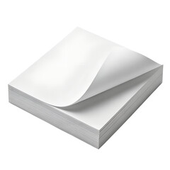 A stack of white paper notes with one corner peeled back isolated on transparent background