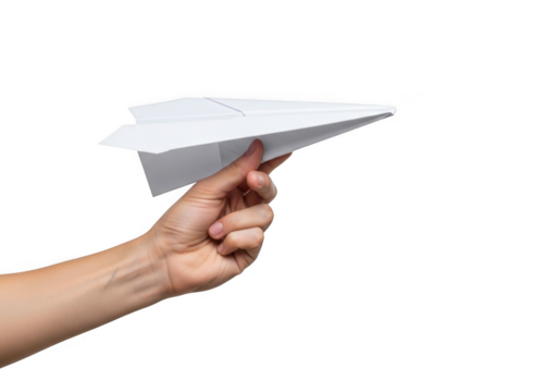Paper airplane held in hand png image for design elements, craft projects, and educational resources isolated on transparent background - Powered by Adobe