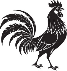 Fototapeta premium Black and white rooster vector illustration on white background