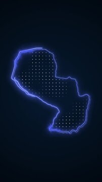 Vertical Neon Blue Paraguay Map Borders Outline Loop Background