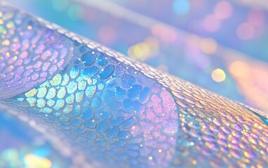 Iridescent Blue and Gold Scales Texture with Bokeh Lights, Fantasy Background