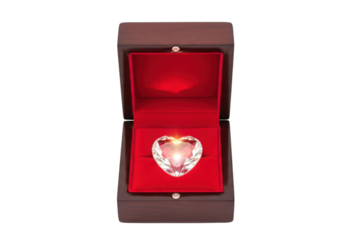 Heart shaped diamond ring in red box, engagement, wedding, love, jewelry, romance, valentine's day, gift, sparkle, gemstone, luxury isolated on transparent background