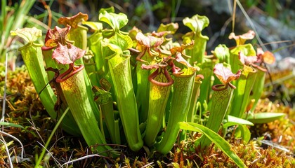 Fototapeta premium Pitcher plants in a mossy habitat