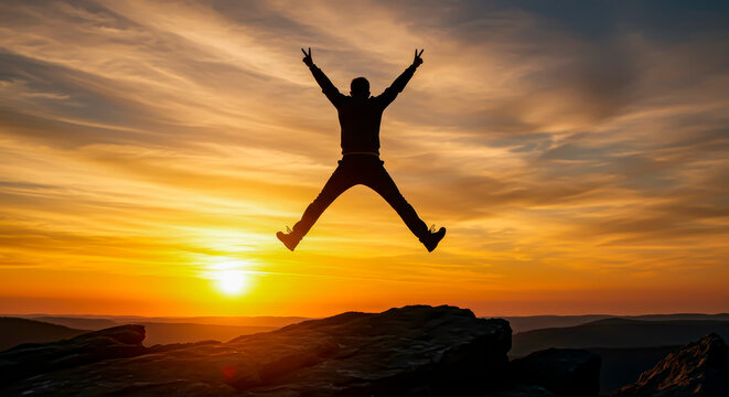 The Peak of Success: The Traveler's Triumph at Sunset - Powered by Adobe