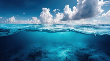 Fototapeta premium Ocean split view with clouds