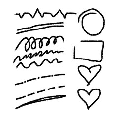 Hand drawn highlight strokes underline frames checkmarks lines icon waves brush set design