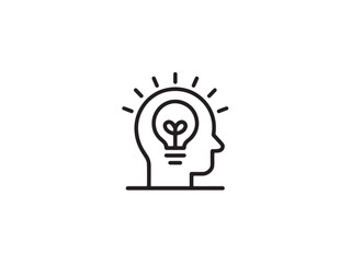 Head silhouette with light bulb inside, symbolizing idea isolated on white background