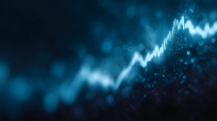 A luminous blue line graph displays upward growth on a futuristic digital screen with a bokeh background