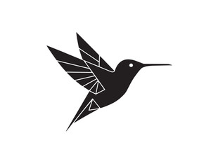 Black hummingbird in flight isolated on white background with feather pattern