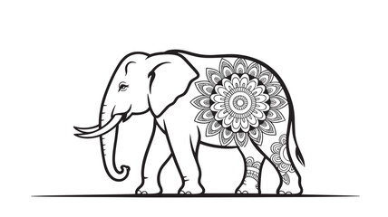 Elephant with mandala pattern isolated on white background, walking slowly