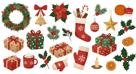 Festive Hand Drawn Christmas Ornament Decoration Element and Celebration Icon