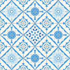 A seamless Greek Santorini blue tile pattern with white geometric shapes. Perfect for coastal décor, packaging, and travel-inspired branding.