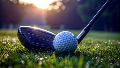 Golf Ball and Club on the Green A Close-Up Shot of the Game