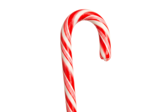 Closeup of a Peppermint Candy Cane on a Black Background isolated on transparent background
