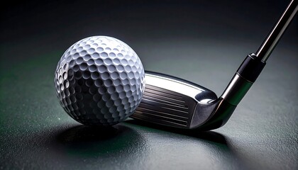 Tee Time Golf Ball Close-Up with Iron Club on Green Surface