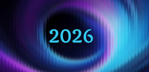 Embrace the future with the year 2026 shimmering in vibrant blue and purple tones, perfect for futuristic designs and forward-thinking concepts