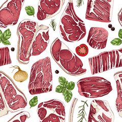 Hand drawn beef seamless pattern vector