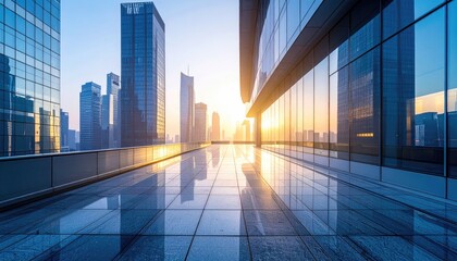 Urban Landscape Perspective With Reflective Surfaces and Modern Architecture With Clear Skies and Sunlight High Rise Buildings And Geometric Designs