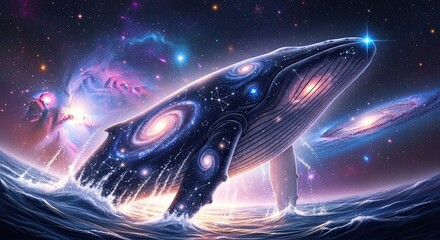 Cosmic Whale Emerging From Starry Ocean