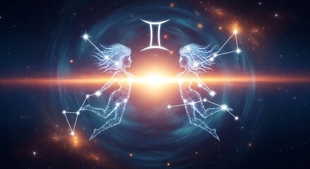 Gemini Zodiac Sign - Cosmic Twins in the Night Sky.