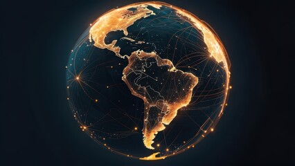 A glowing globe depicting a digital network, highlighting continents with connected lines