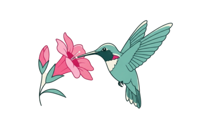 Hummingbird Feeding on Pink Flower in Vibrant Scene (1)