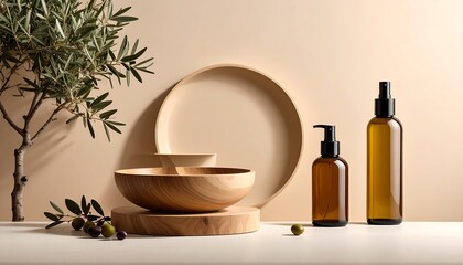 Product display natural elements and bottles