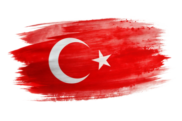Watercolor painting of the turkish flag isolated on transparent background, patriotic