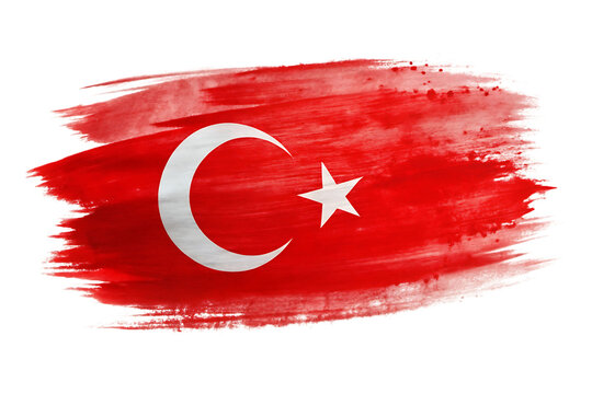 Watercolor painting of the turkish flag isolated on transparent background, patriotic