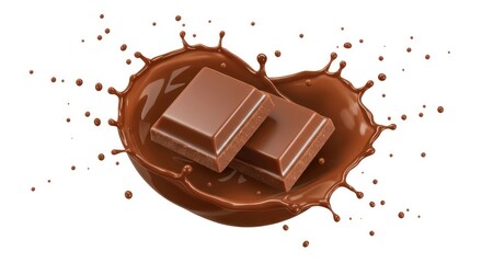 Realistic Chocolate Pieces with Melted Splash Illustration for Sweet Dessert