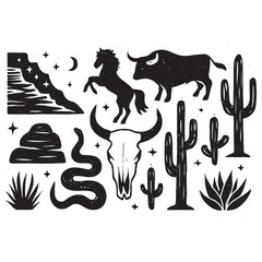 Linocut western boho set vector silhouette © Suma