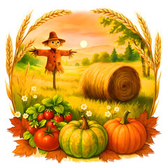 Classic Autumn Harvest Farm Bounty Illustration