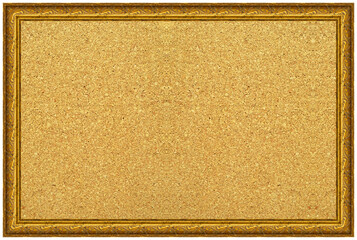 Wooden and gold gilded ornamental frame with rectangular beige cork board