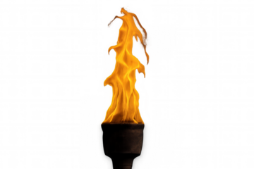 Torch carrying a vibrant, warm flame against a transparent background, representing enlightenment, progress, spirit, and energy