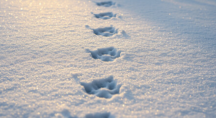Cat paw prints in snow on a winter morning, tracking wildlife paths and animal behavior