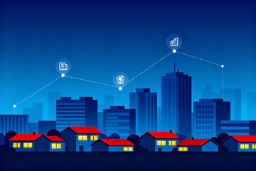 Connected cityscape with icons