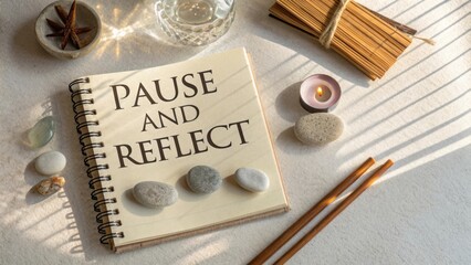 Peaceful Still Life with Journal and Stones Promoting Mindfulness and Reflection for Personal Growth and Serenity
