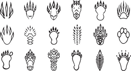 Outline Silhouette Mythical Creature Tracks Icon Set
