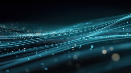 Abstract digital landscape of glowing data streams flowing into an organized network grid, symbolizing governance and structure. 