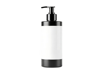 Obraz premium Black and white pump bottle with blank label, isolated on transparent background