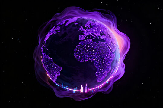 Globe with digital network overlay