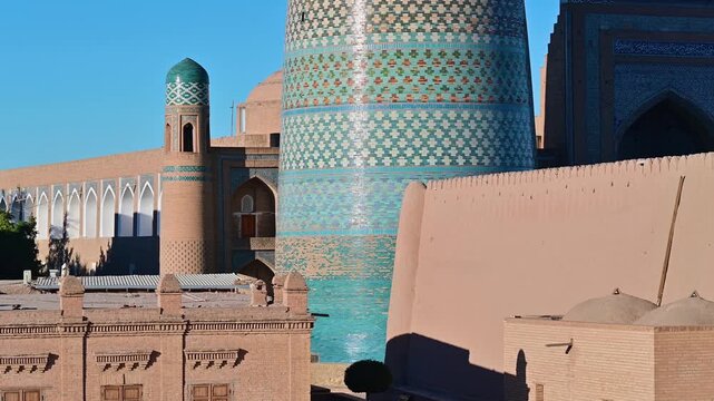 Amazing view of the stunning blue Kalta Minor Minarest in Khiva, Uzbekistan