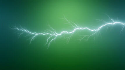 Electric white lightning bolt on green background, concept of energy, power, and natural force.