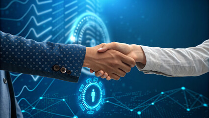 Handshake of business people having digital background