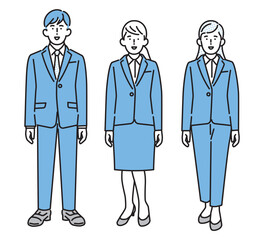 シンプル　イラスト　リクルートスーツを着て立つ男性と女性リクルートスーツを着て立つ男性と女性
