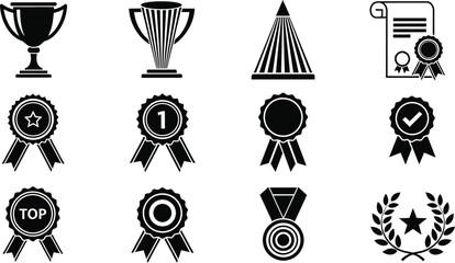 Vector set of awards trophy medal certificate and achievement icons