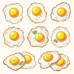 Watercolor Fried Eggs Collection with Sunny Side Up Style